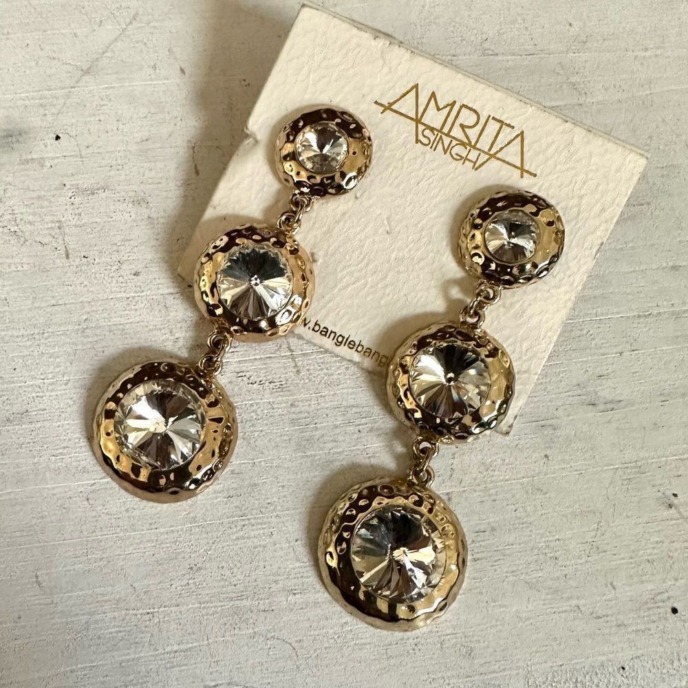 Amrita Singh Gold Tone And Rhinestone Post Statement Earrings 18$